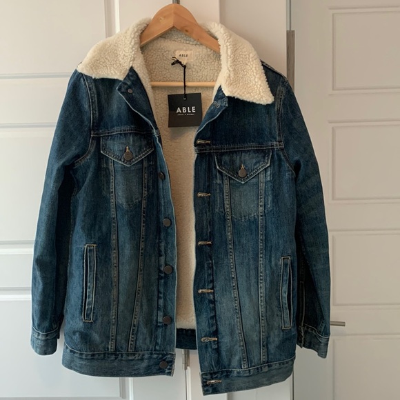 NWT - ABLE Adreina Sherpa-lined Denim Jacket - Picture 1 of 7